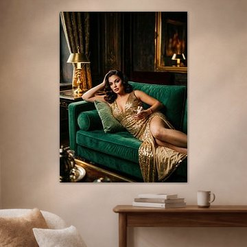 Glamoureuze vrouw in gouden pailletten
