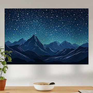 Une vallée de montagne majestueuse sous un ciel étoilé sur Artistic