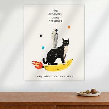 Chat spatial surréaliste sur une fusée en banane – Pensées sans limites sur Floral Abstractions