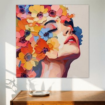 Kleurrijk bloemen portret modern van Wilma Mesman