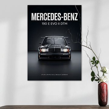 Affiche de studio représentant la Mercedes-Benz 190E Evo II DTM vue de face sur Morgan