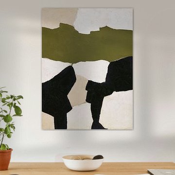 Olive Green, Black and Ivory Abstract Landscape
