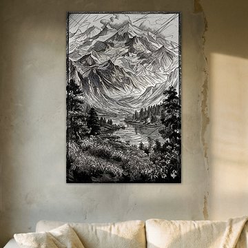 Serene Mountain Lake Landscape Sketch