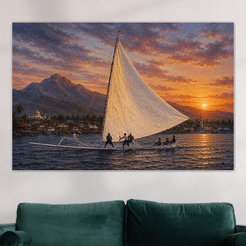 Traditional Sandeq Sailboat at Sunset, West Sulawesi by Vínculae