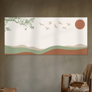Japandi wall art featuring Japanese cranes by AidasignArt