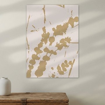Oker abstract bloemen wanddecoratie – neutrale botanische print van Dina Dankers