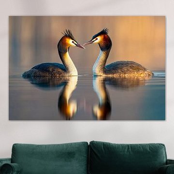 Haubentaucher-Paar (Podiceps cristatus) im Morgenlicht von Christian Müringer