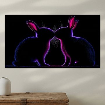 Küssende Kaninchen – blau-lila-rosa Panorama von TheXclusive Art