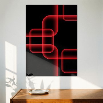 Abstraktes, rotes, abgerundetes geometrisches Linienmuster auf dunklem Hintergrund