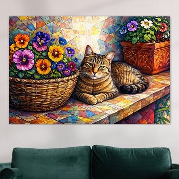 Cat and violets