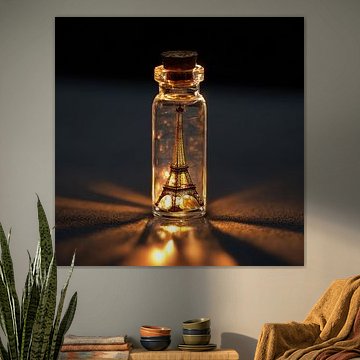 Mini-Eiffelturm in einer kleinen Glasflasche