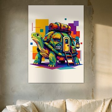 Überall ist mein Zuhause – Bunte Nomaden-Schildkröte als WPAP-Kunstwerk
