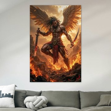 Dark Fantasy Wandbild: DRAELKORAN – Der Erzengel mit den Schwertern der Gerechtigkeit von INFERAURUM