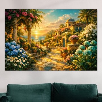 Mediterrane Idylle am Meer – Toskana Villa im Sonnenuntergang