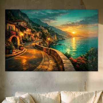 A stunning sunset on the Amalfi Coast – a Mediterranean mural by ButterflyPix