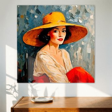 Frau mit gelbem Sonnenhut im impressionistischen Stil von STUDIO ARTSY