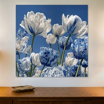 Delfts blauwe tulpen, botanisch en modern van Wilma Mesman