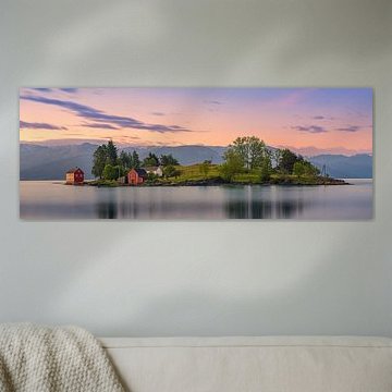 Panorama and sunrise at Omaholmen, Hardangerfjord, Vestland, Norway by Henk Meijer Photography