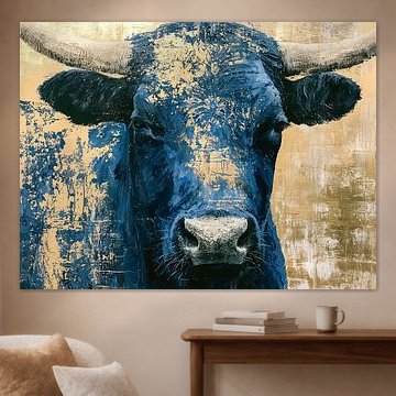Highlander écossais bleu sur fond doré – Art animalier moderne