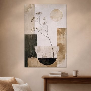 Ruhiges Japandi-Design mit botanischem Zweig, geometrischen Formen und Erdtönen von Dutch Art Works