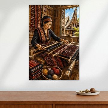 Tisserand traditionnel d'ulos du nord de Sumatra sur Vínculae