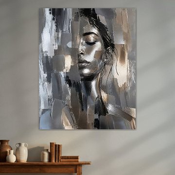 Portrait abstrait « Silver Silence » sur Moonheart Artworks