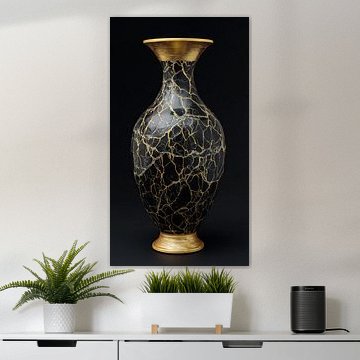 Luxuriöse Marmorvase in Gold-Schwarz von TheXclusive Art