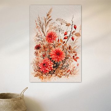 Stimmungsvolles Herbststillleben mit Dahlien'n und Hagebutten von Studio Pieternel