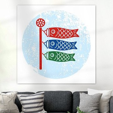 Japanisches Koinobori-Kunstgemälde mit Grunge-Textur von febri anto