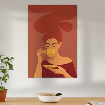 Rode Koffie Portret Poster – Warme Vintage Wandkunst
