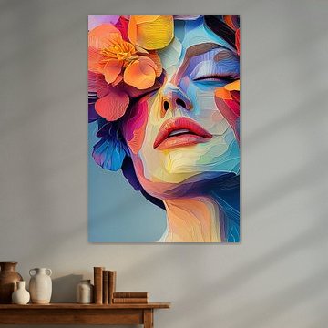 Portrait de femme aux fleurs abstrait et contemporain