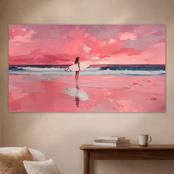 Surferin, rosa, abstraktes Panorama