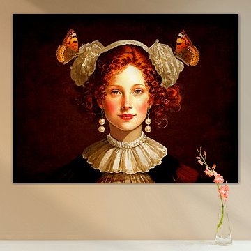 Porträt einer jungen Frau mit Perlen und Schmetterlingen im klassischen Stil von Studio Pieternel