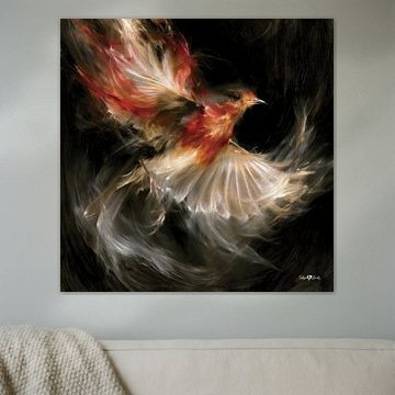 vogeltje in olieverf van Gelissen Artworks