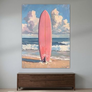 Pink beach surfboard painting by IamHomeStudio