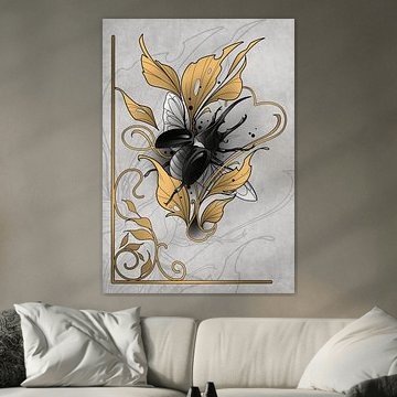 Black armour – botanical beetle art by Charmed Stuff