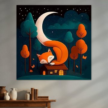 Illustrationsserie: Kleiner Fuchs schläft im Mondlicht von Heleen Sandee