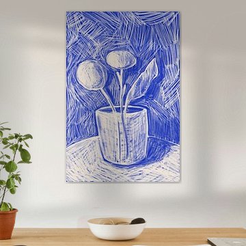 Stillleben-Skizze in Kobaltblau von Studio Maryse