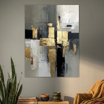 Zeitgenössische Abstraktion in Schwarz, Gold und Grau von IamHomeStudio
