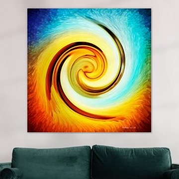 Dynamic swirl of yellow & Türkis – Abstrakte Energie & -style spirals (modern wall art)