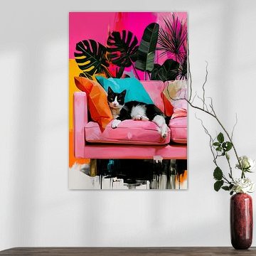 Kat op de bank, Tropical Room Pink van Mateo