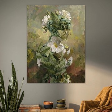 Porträt einer weiblichen Büste mit Blumenmotiven von HUGO
