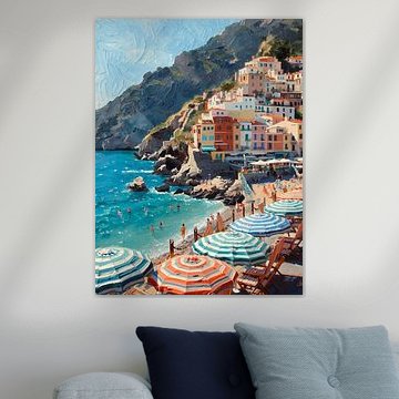 Italian Coast Oil Painting by dudu artwork