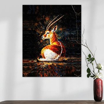 Gazelle im goldenen Schatten – Tiergemälde im Chiaroscuro-Stil von RAMYHEFNY-GALLERY