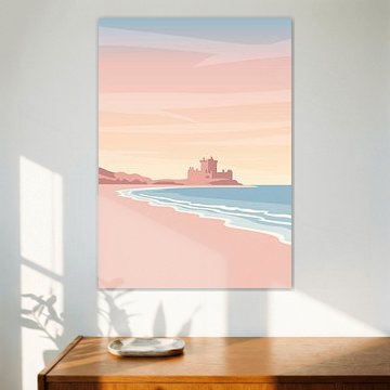 Burg an einem Sandstrand bei pastellfarbenem Sonnenuntergang von Adam Khabibi