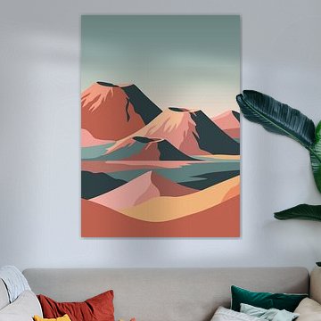 Berglandschaft mit einem ruhigen See und pastellfarbenen Wüstentönen von Adam Khabibi