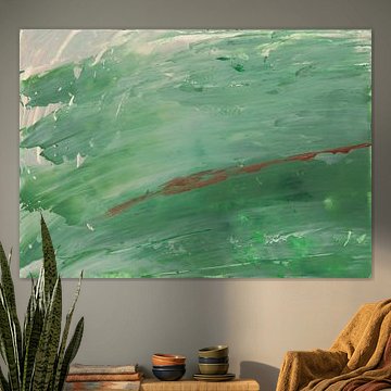Copper Horizon – abstraktes Hellgrün mit kupferfarbener Linie von Studio Kunst & Kracht