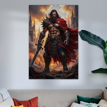 Dark Fantasy Décoration Murale: HROVANDEK - Le puissant Viking dans la ville détruite sur INFERAURUM - Dark Fantasy Wall Art