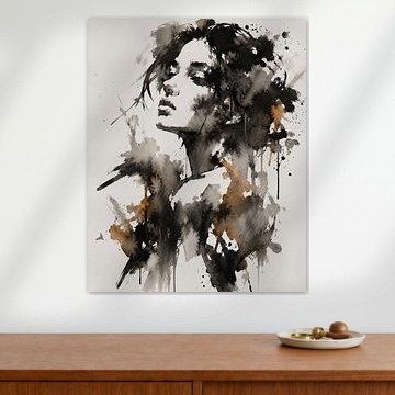 Ink Muse XVII | Abstract portrait of a woman in Indian ink and watercolour