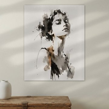 Ink Muse XIII | Abstract portrait of a woman in Indian ink and watercolour